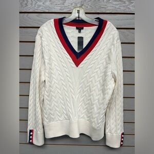Talbots Cream Sweater with Red and Blue Accents